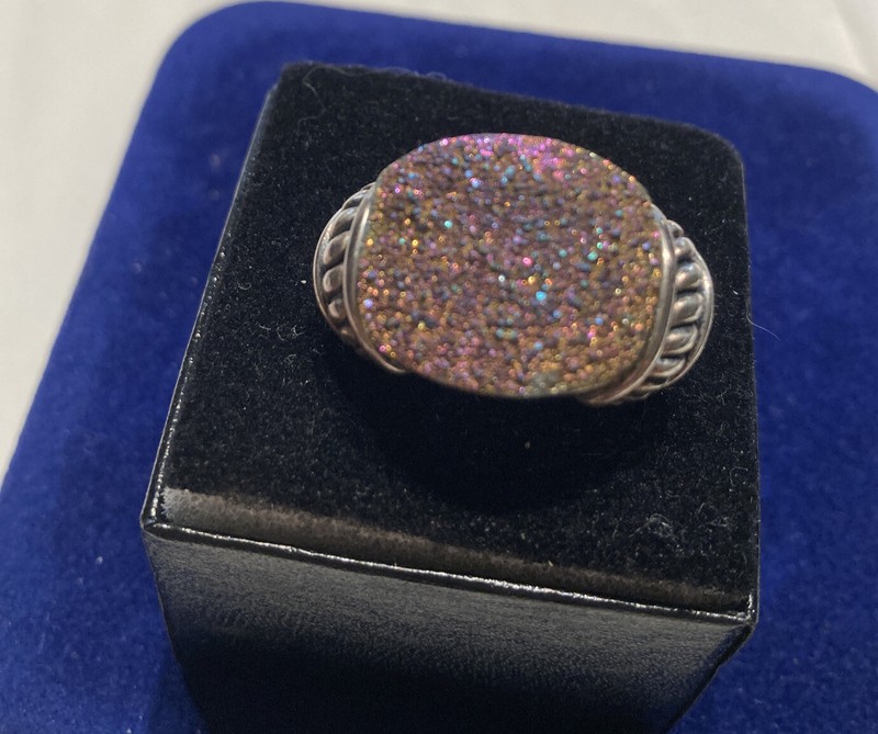 Sterling silver vintage large pink Druzy ring.