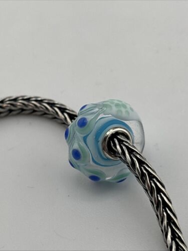 Autentica Trollbeads Perla Pavone Blu Rara su Base a Righe Blu #282 - Foto 4 di 6