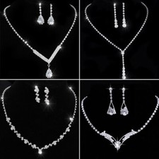 Elegant Cubic Zirconia Bridal Women Wedding Necklace Earrings Jewelry Set Gift