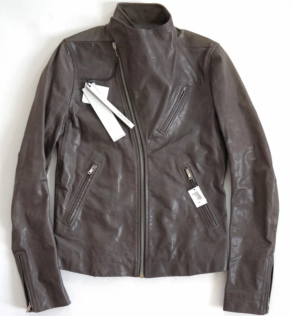 $3810?️Autentica giacca RICK OWENS grigia invecchiata PELLE MOTO BIKER IT 50 US 40