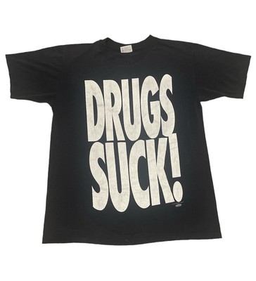 美品 ビンテージ DRUGS SUCK! ブラック Tシャツ 1991年製 美品 ビンテージ DRUGS SUCK! ブラック Tシャツ 1991年製