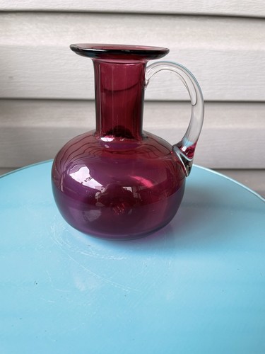 Vintage Pilgrim Glass Pink Cranberry Tall Neck Hand Blown Small Ewer Pitcher 5"