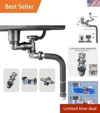 Flexible P-Trap Kitchen Sink Drain Kit with 3-1/2 Inch Strainer - Easy Install