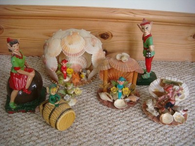 Vintage Elfe/ Pixie Muschel Ornamente + Jack O' Lantern & Queen of Piskies