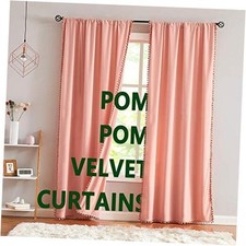Pompom Pink Velvet Curtains 42"W x 84"L Pack of 2 Living Coral/Blush Pink