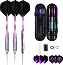 Steel Tip Darts Set for Dartboard, Professional Brass Darts Metal Tip Black Purp