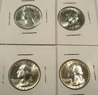 LOT OF 4 BU WASHINGTON QUARTERS 1962P 1963D 1964P 1964D 0.7233 oz SILVER 25c