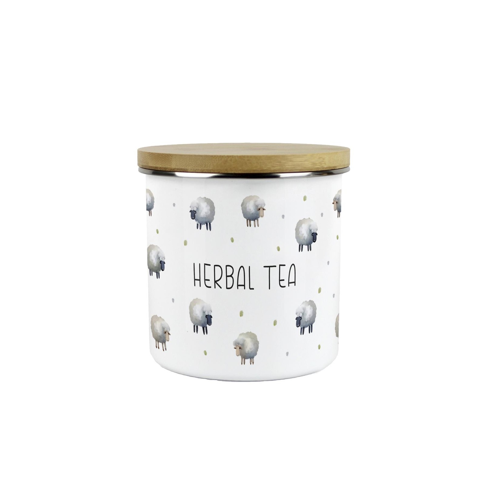 Spring Sheep Herbal Tea Canister - Countryside Enamel 600ml Jar Kitchen Gift