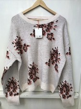 Knox Rose Sweater Womens Light Pink Brown Floral Cottagecore Cozy Size XL NWT
