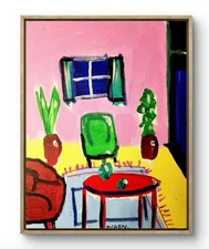 Original Art Pink Room 14x11 Colorful Modern Art Acrylic Painting on Canvas