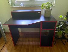 Computertisch Schwarz/Rot matt Spanplatte mit Ablageaufsatz & Regal 100x60x75