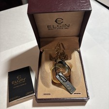 ELGIN Quartz Pocket Watch Goldtone - Original Box Papers Tags Never Worn Vintage