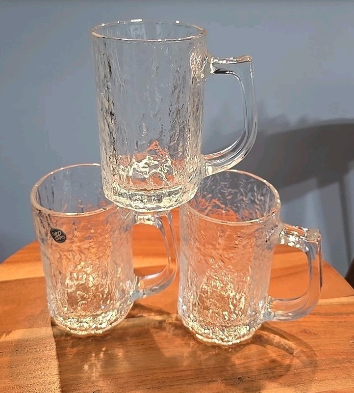 Hoya GLACIER Crystal Icicle Look Beer Mugs (3) Ice Textured Glass