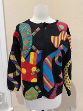 Vintage Michael Simon Colorful Ties Embroidered Knit Sweater Gems Small (1)