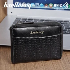 Mens RFID Blocking Leather Bifold Wallet Credit Card ID Holder Zip Around Purse