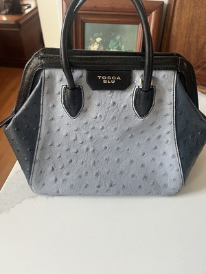 TOSCA BLU Ostrich Blue LEATHER BAG HANDGBAG Top Handle Blue 