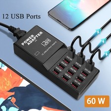 60W Multi Port USB Charger 12-Port AC Adapter Wall Hub Charging Station Black UK