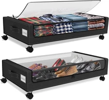 Linxin Under Bed Storage with Wheels, 2Pack Underbed Storage Containers with Cle