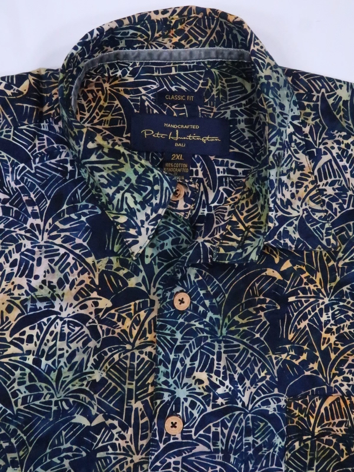 Pete Huntington Mens 2XL floral tie dye Hawaiian short sleeve camp shirt Palms