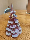 Vintage Fenton Pink, Flocked Irridescent Christmas Tree with Gold Bird....6.25"