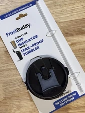 FROSTBUDDY TO-GO BUDDY DRINKING CUP INSULATOR LID W/STRAW 100% LEAK PROOF Black