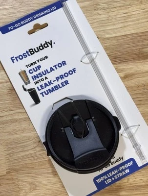FROSTBUDDY TO-GO BUDDY DRINKING CUP INSULATOR LID W/STRAW 100% LEAK PROOF Black