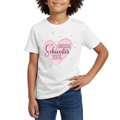 Große Schwester 2025 Herz Geschwister Kinder T-Shirt - Bild 1 von 4