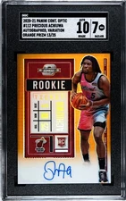 2020-21 Panini Contender Optic Precious Achiuwa ORANGE PRIZM /25 SGC 7 w/10 AUT0