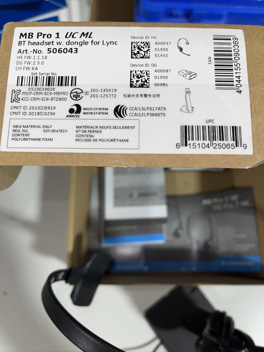 Lot Of 4 . Sennheiser MB Pro 1 UC ML BT headset with dongle for Lync 506043
