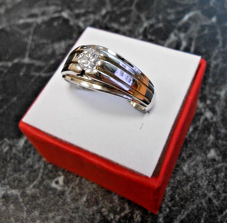 Bague solitaire or blanc massif 18K diamant 0,33 ct H-VS poincon aigle T 63 - Photo 2/4