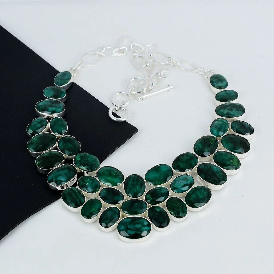 Schöne Smaragd Edelstein Handgemacht 925 Sterlingsilber Halskette für Liebe Gift - Bild 2 von 4