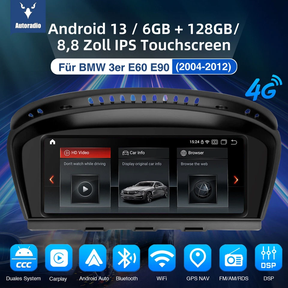 6+128G CarPlay für BMW E60 E61 E90 E91 CCC GPS Navi Android13 8Core 4G Autoradio - Bild 2 von 4
