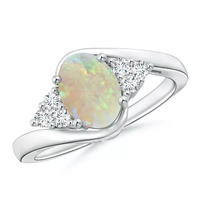 Silver Twist Opal Solitaire Anniversary Ring Opal Ring October