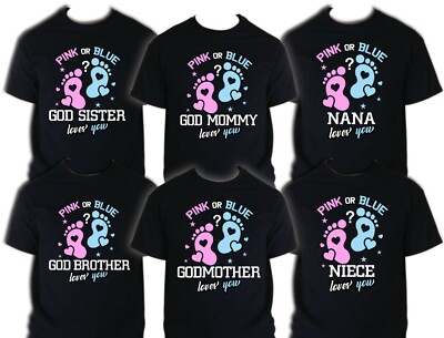 Pink or Blue Gender Baby Shower Family T-Shirts- Mom Dad Loves You