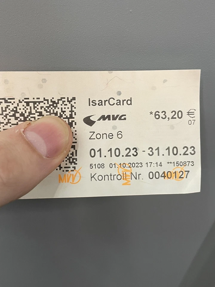 Monatskarte MVG Zohne 6 