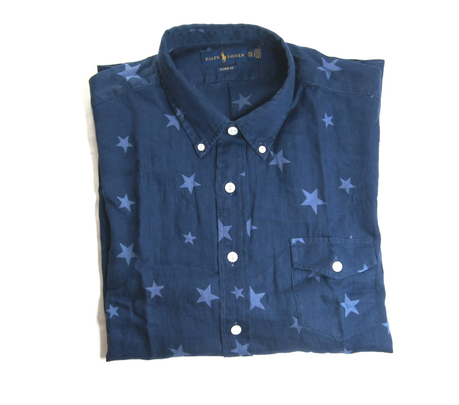 POLO RALPH LAUREN Men's Classic Fit Allover Star Print Short Sleeve Linen Shirt
