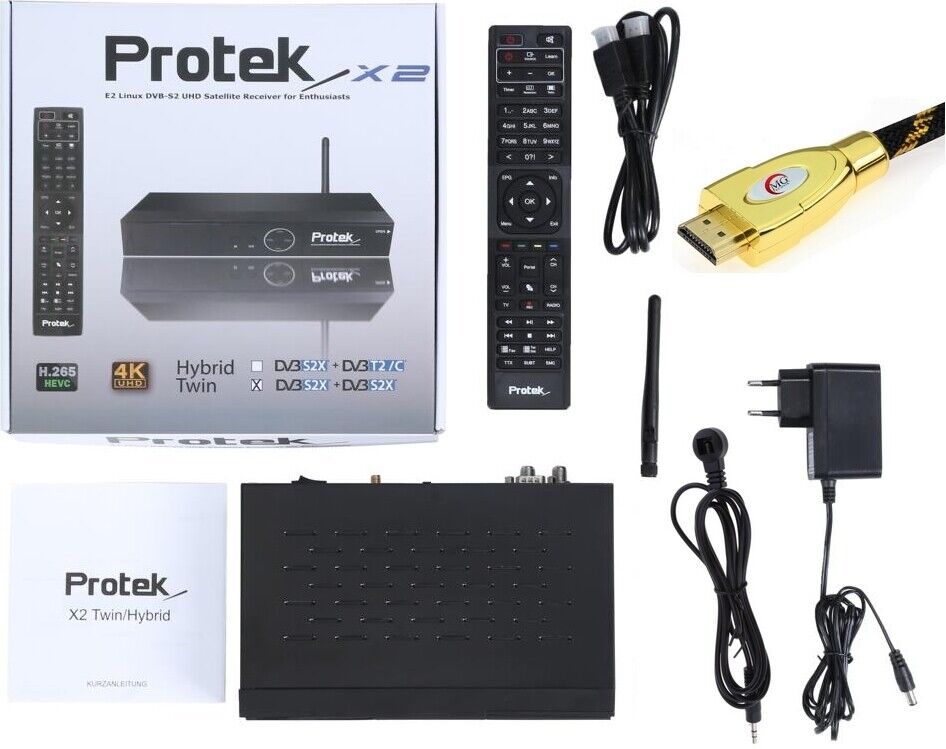 Protek X2 Twin 4K Sat Receiver H.265 2160p Linux 2x DVB-S2X (X1 9920 9911 9910) 