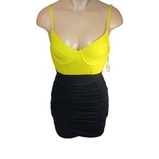 Y2K 2010s Seductions Neon Bodycon Ruched Mini Dress Zipper Boho Party Glam S