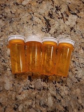 Lot Of 4 Empty Plastic 20PM Pill Bottles 3 1/8" Amber Hobby Crafts