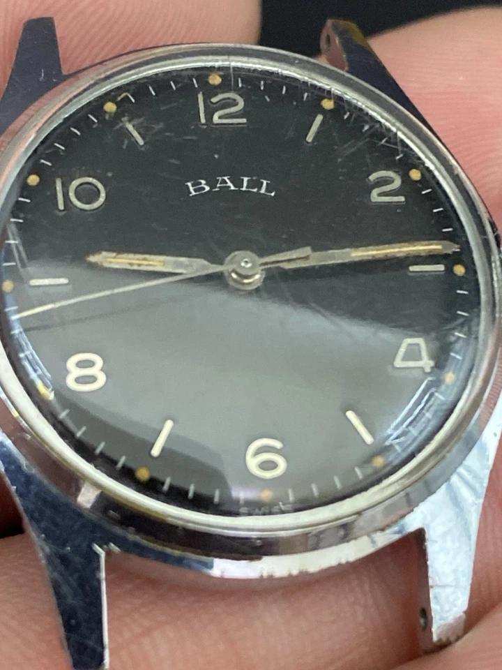 Ball Military Style 30mm Case Manual Wind VTG Men's Black Dial Watch - WORKS - Image 3 of 4