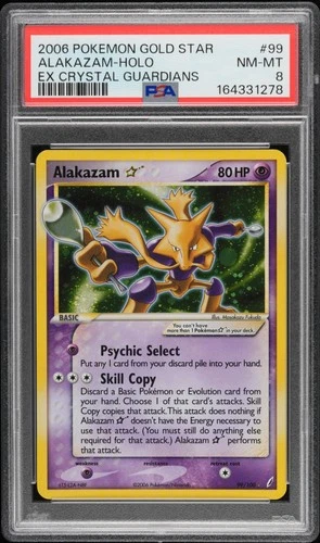 2006 POKEMON EX CRYSTAL GUARDIANS GOLD STAR #99 ALAKAZAM-HOLO PSA 8