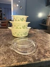 Vintage Pyrex Shenandoah Yellow Green Casserole Set w Glass Lids – 3 Pc