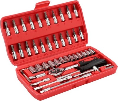 46-teiliges Steckschlüssel-Ratschenschlüssel-Set 1/4 Zoll Antrieb Auto-Reparatur-Werkzeugsatz mit Koffer