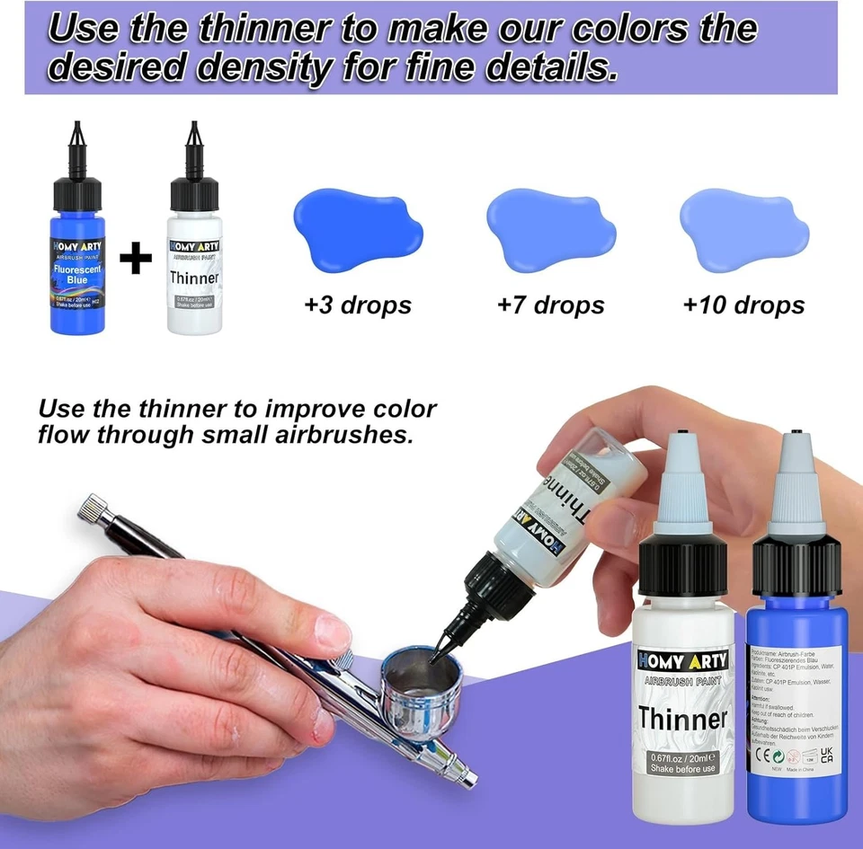 Airbrush Farbe, 30 Farben Mit 3 Verdünner Airbrush Lack Set, Wasserbasierte Luft - Bild 4 von 4
