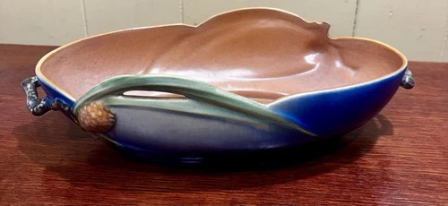 Roseville Pottery  “Pine Cone ” Oval Console Brown Bowl #9-14” In Early 1930s