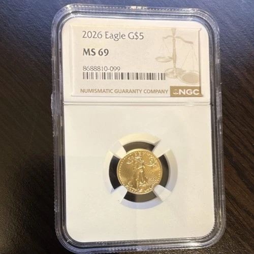 NGC MS69 U.S. Mint American Eagle Gold Coin 2026 G$5 1/10 oz Gold Certified