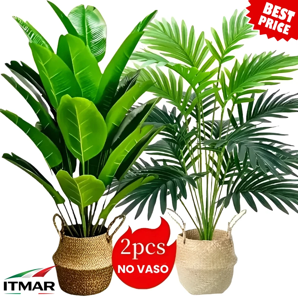2 Pzas. Planta Artificial Sintético Palma Plátano 60CM Sin Jarrón Interior Casa - Imagen 1 de 4