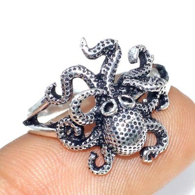 Gothic Octopus 925 Silver Plated Handmade Ring US 6.5 Ethnic Gift MJ