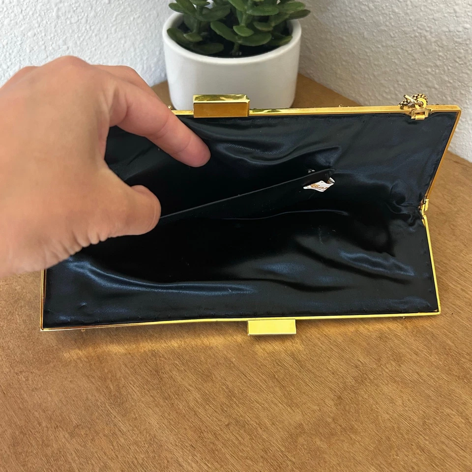 Bolso de mano pequeño vintage negro, dorado y plateado con cuentas bloqueo de beso fiesta invierno Foto 3 de 4