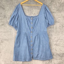 Old Navy Shirt Dress 3X Chambray Denim Button Western Coastal Cowgirl Pockets